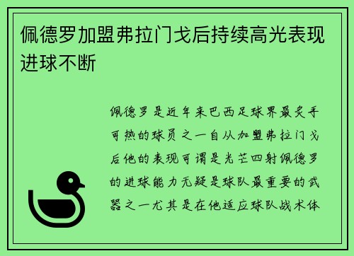 佩德罗加盟弗拉门戈后持续高光表现进球不断